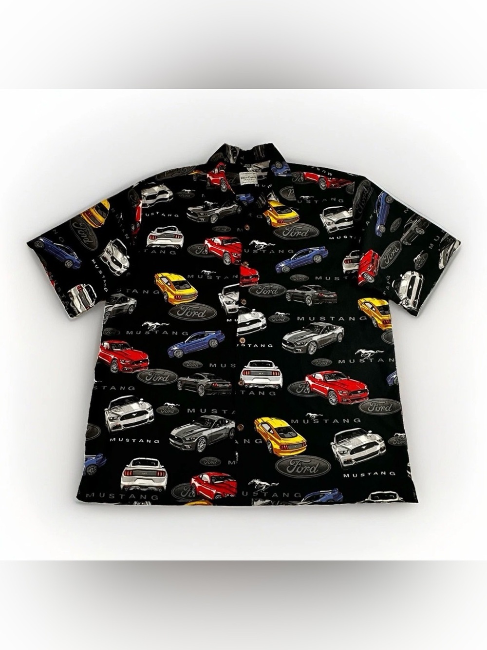David Carey Ford Mustang Shirt Mens 3XL Black Cars AOP Button Up w/Pocket Camp